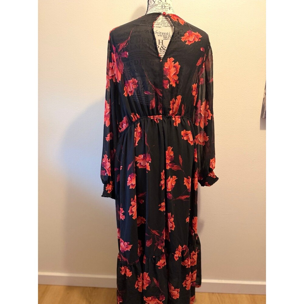 AVA & VIV Black Red Floral Maxi Dress Size X - Picture 2 of 8